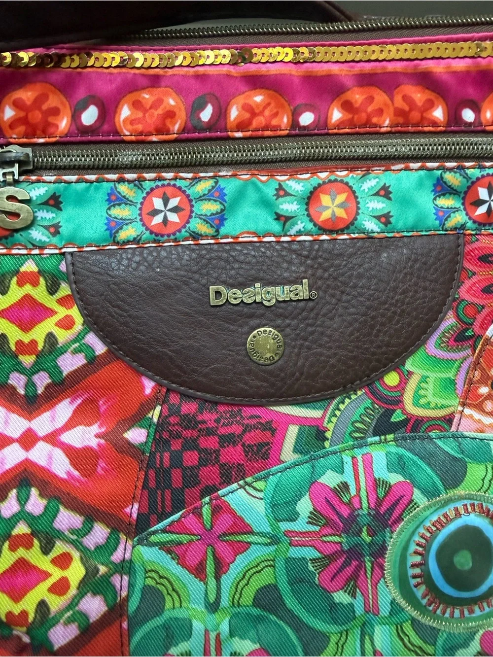 Desigual Multicolor Floral Geo Patch Crossbody with Brown Trim - Picture 5 of 17